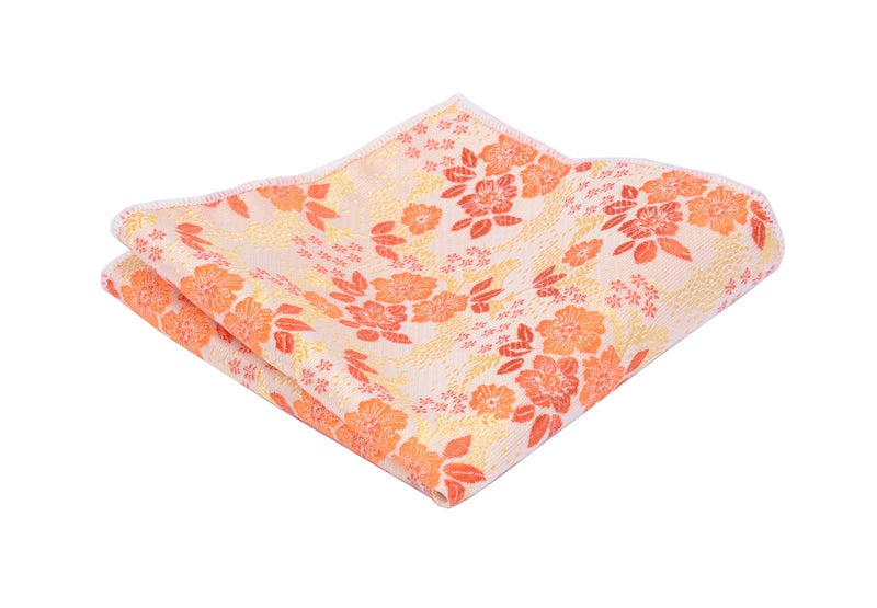 GUSLESON Silk Mens Bowtie Orange Floral Self Tie Bow Tie & Hankerchief Set (0564-17) - Image 3